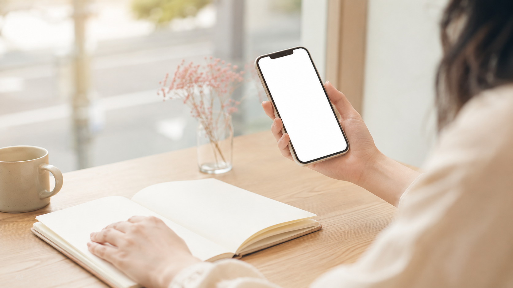 医療脱毛クリニックの料金や保証をスマホで比較検討する女性