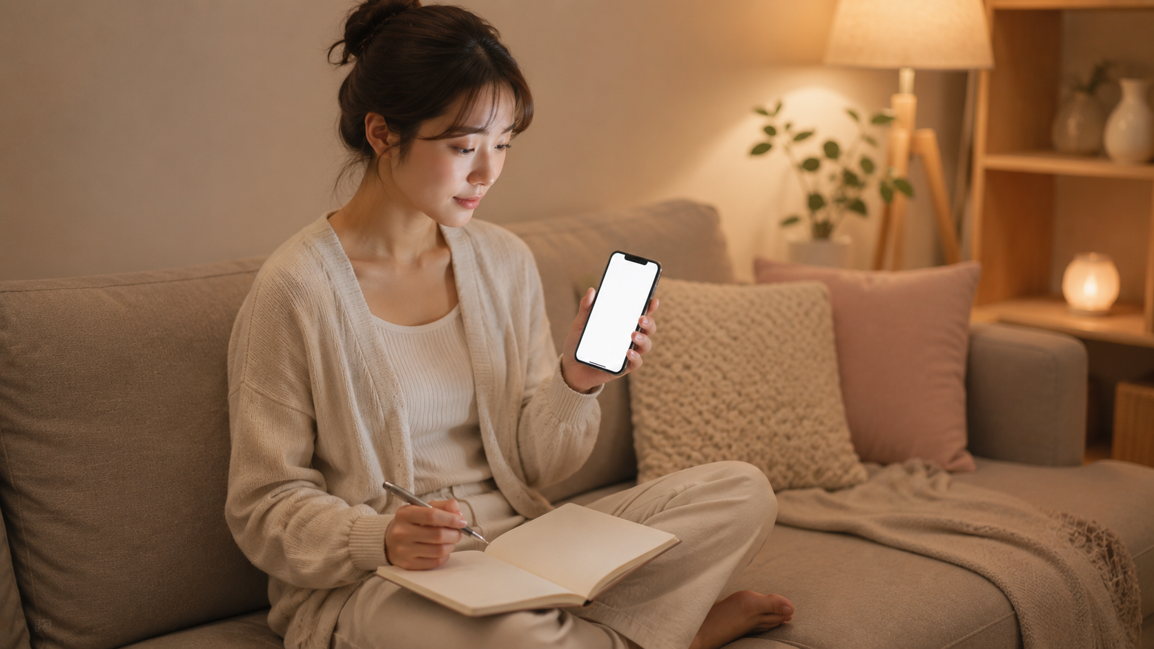 医療脱毛の回数や料金についてスマホで調べる女性